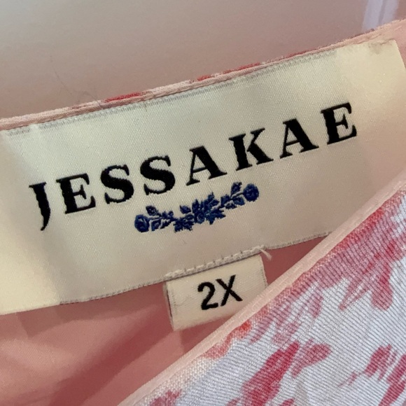 JessaKae Pink Floral Puff Sleeve Midi Dress Boho Vera Size XXL 2X - Picture 4 of 10